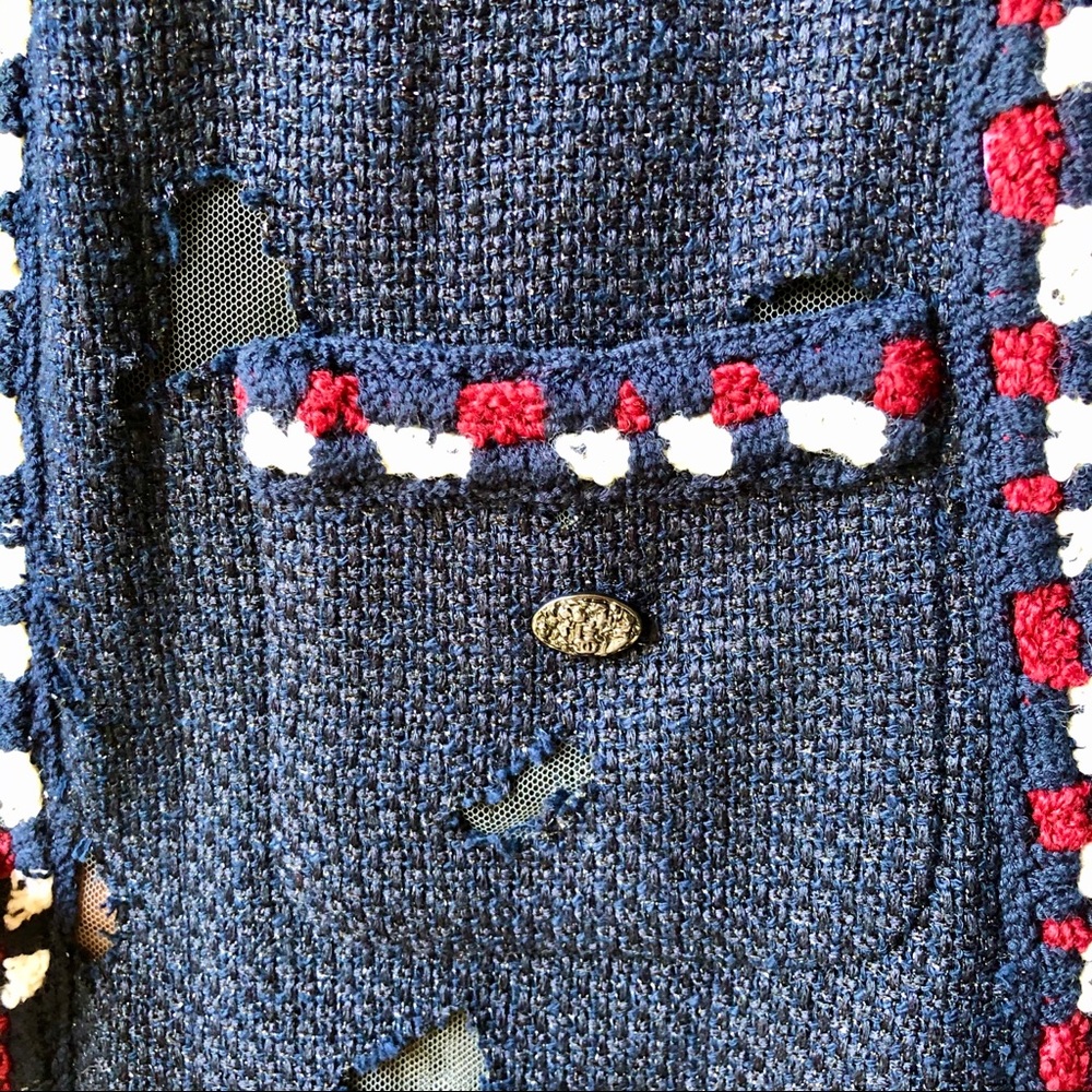 CHANEL dark blue mesh cutout coat - Picture 6 of 9